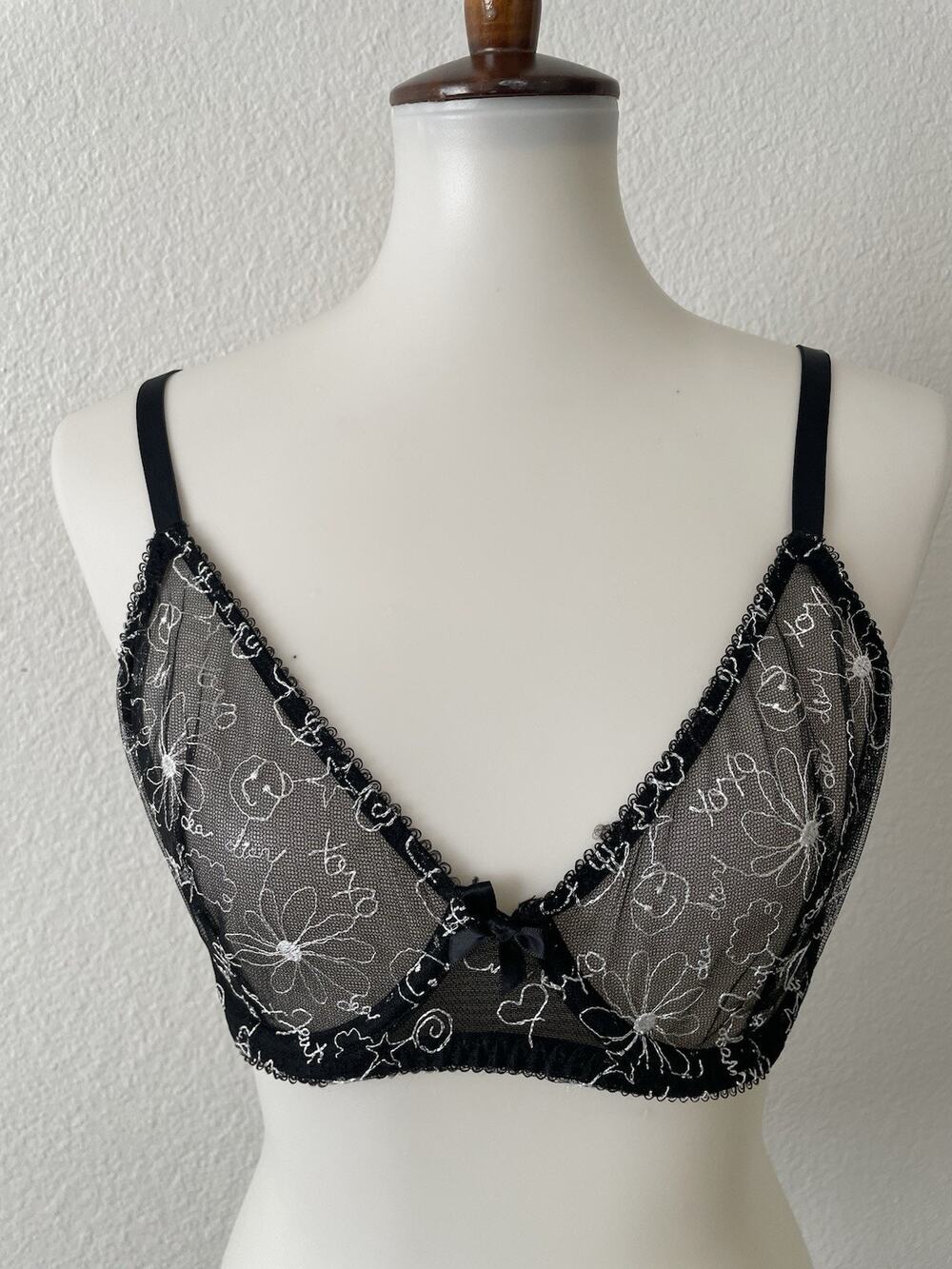 Fenty Savage Bra Sheer Embroidered Dear Diary Lingerie Grunge Gothic Romance